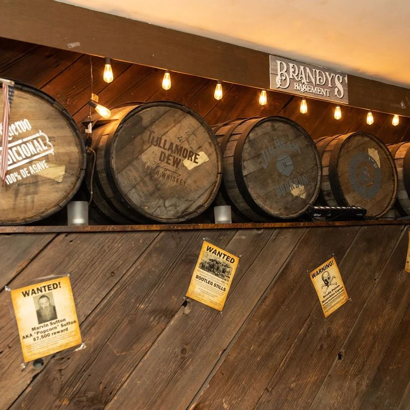 Interior, basement, old wood barrels decoration