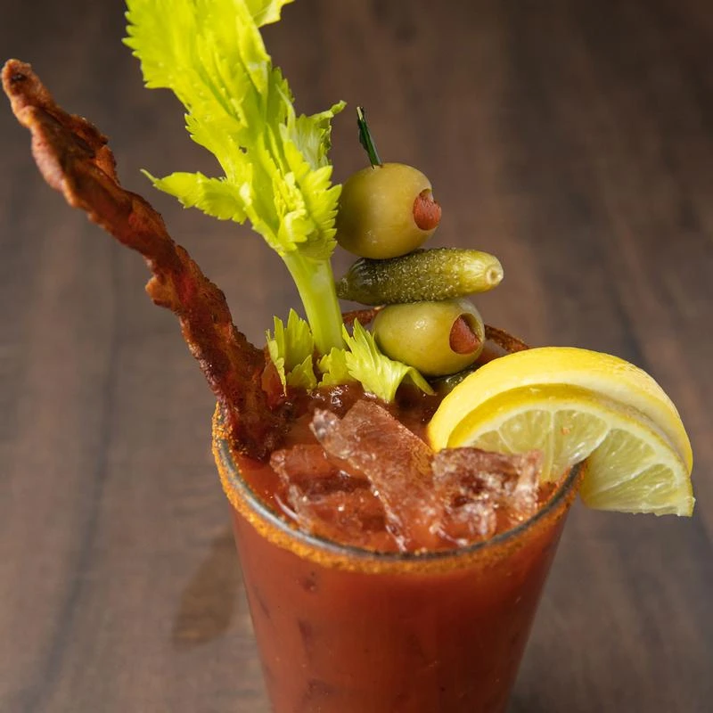 A glass of Bloody Mary with decorations